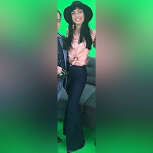 We The Free flare pants. Dark blue, they have nice stretch to them.